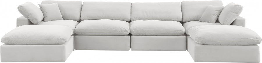 Meridian Furniture - Comfy 158" Velvet Upholstered 6 Piece Modular Sectional - 189Cream-Sec6B - GreatFurnitureDeal