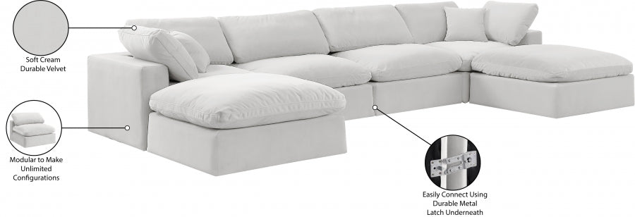 Meridian Furniture - Comfy 158" Velvet Upholstered 6 Piece Modular Sectional - 189Cream-Sec6B - GreatFurnitureDeal