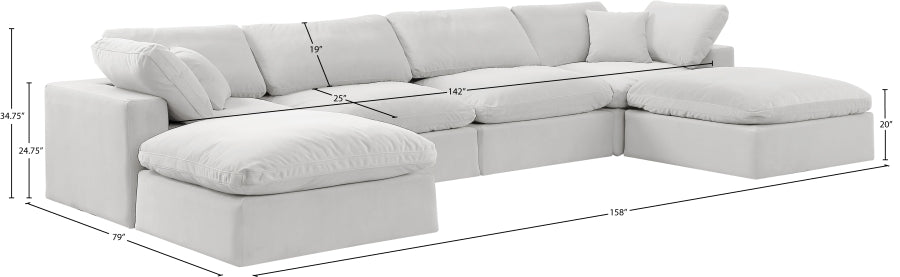 Meridian Furniture - Comfy 158" Velvet Upholstered 6 Piece Modular Sectional - 189Cream-Sec6B - GreatFurnitureDeal