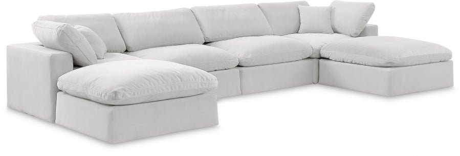 Meridian Furniture - Comfy 158" Velvet Upholstered 6 Piece Modular Sectional - 189Cream-Sec6B - GreatFurnitureDeal
