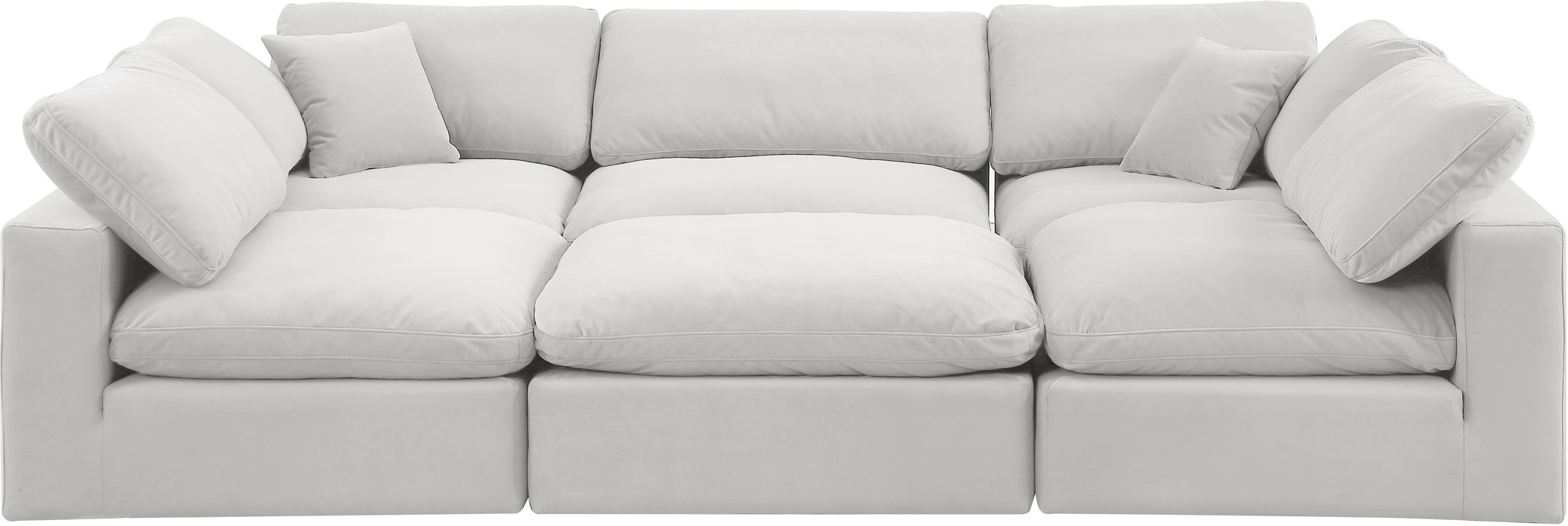 Meridian Furniture - Comfy 119" Velvet Upholstered 6 Piece Modular Sectional - 189Cream-Sec6C - GreatFurnitureDeal