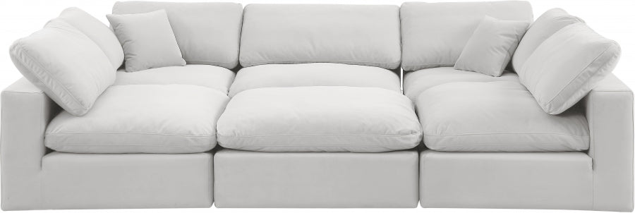 Meridian Furniture - Comfy 119" Velvet Upholstered 6 Piece Modular Sectional - 189Cream-Sec6C - GreatFurnitureDeal