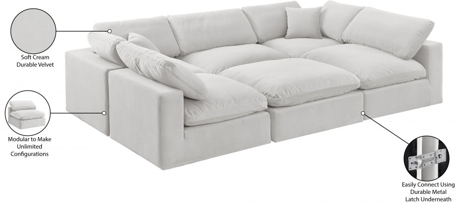 Meridian Furniture - Comfy 119" Velvet Upholstered 6 Piece Modular Sectional - 189Cream-Sec6C - GreatFurnitureDeal