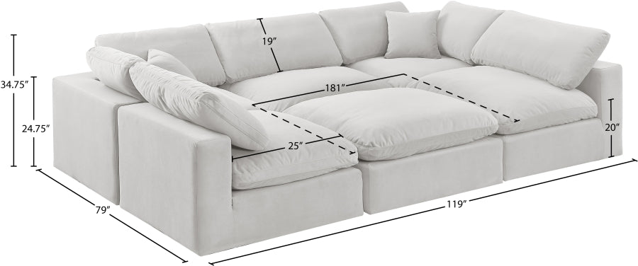 Meridian Furniture - Comfy 119" Velvet Upholstered 6 Piece Modular Sectional - 189Cream-Sec6C - GreatFurnitureDeal
