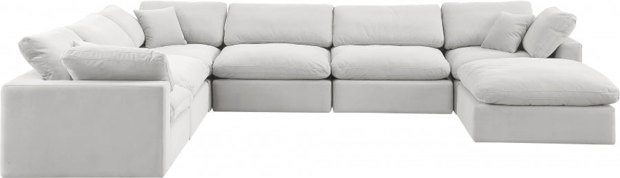 Meridian Furniture - Comfy 158" Velvet Upholstered 7 Piece Modular Sectional - 189Cream-Sec7A - GreatFurnitureDeal