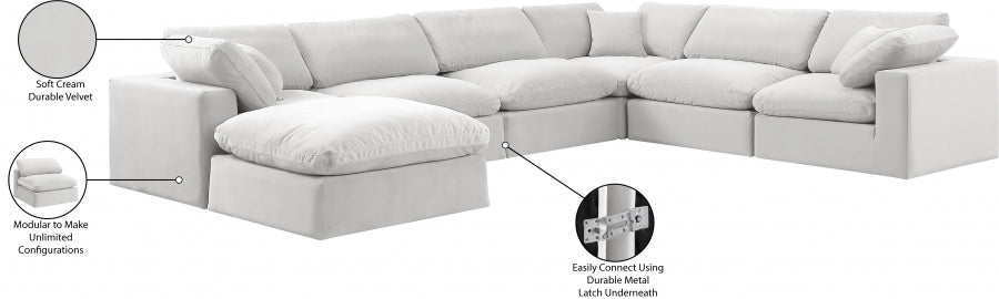 Meridian Furniture - Comfy 158" Velvet Upholstered 7 Piece Modular Sectional - 189Cream-Sec7A - GreatFurnitureDeal