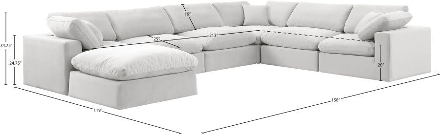 Meridian Furniture - Comfy 158" Velvet Upholstered 7 Piece Modular Sectional - 189Cream-Sec7A - GreatFurnitureDeal