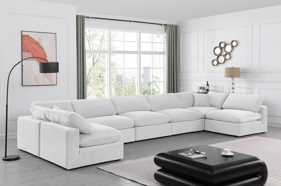 Meridian Furniture - Comfy 197" Velvet Upholstered 7 Piece Modular Sectional - 189Cream-Sec7B - GreatFurnitureDeal