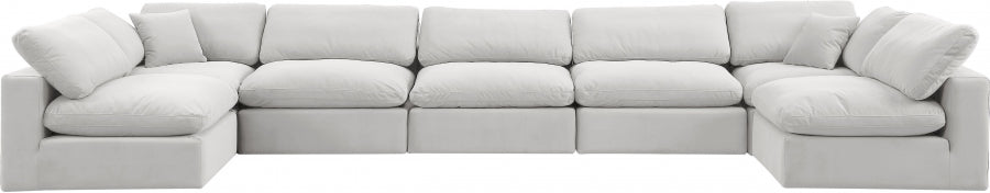 Meridian Furniture - Comfy 197" Velvet Upholstered 7 Piece Modular Sectional - 189Cream-Sec7B - GreatFurnitureDeal