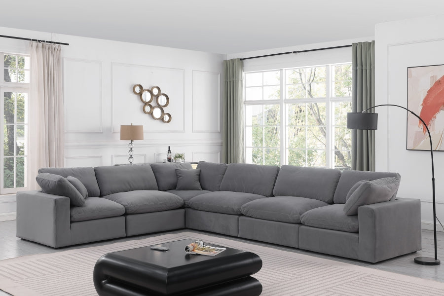 Meridian Furniture - Comfy 158" Velvet Upholstered 6 Piece Modular Sectional - 189Grey-Sec6A - GreatFurnitureDeal