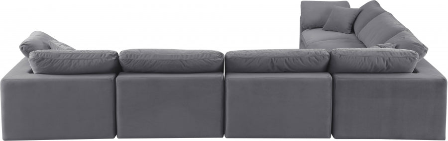 Meridian Furniture - Comfy 158" Velvet Upholstered 6 Piece Modular Sectional - 189Grey-Sec6A - GreatFurnitureDeal