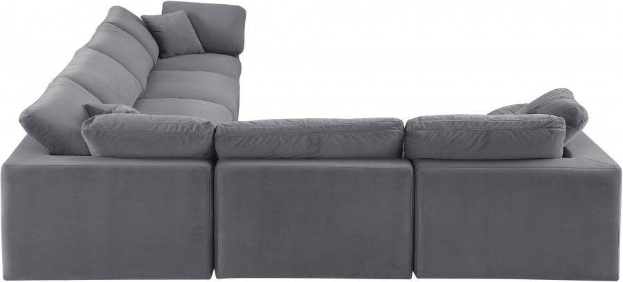 Meridian Furniture - Comfy 158" Velvet Upholstered 6 Piece Modular Sectional - 189Grey-Sec6A - GreatFurnitureDeal