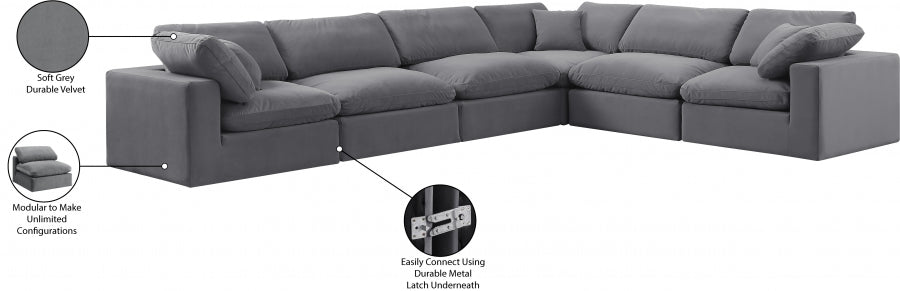 Meridian Furniture - Comfy 158" Velvet Upholstered 6 Piece Modular Sectional - 189Grey-Sec6A - GreatFurnitureDeal