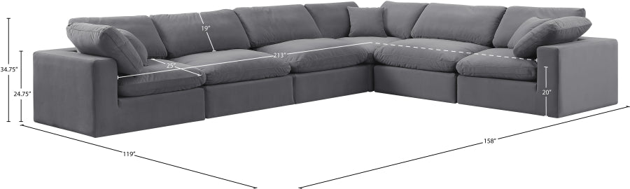 Meridian Furniture - Comfy 158" Velvet Upholstered 6 Piece Modular Sectional - 189Grey-Sec6A - GreatFurnitureDeal
