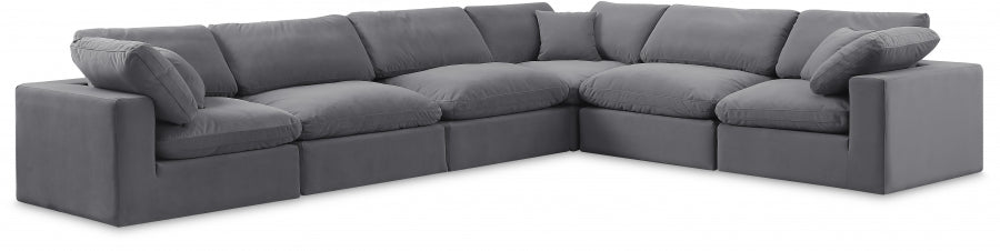 Meridian Furniture - Comfy 158" Velvet Upholstered 6 Piece Modular Sectional - 189Grey-Sec6A - GreatFurnitureDeal