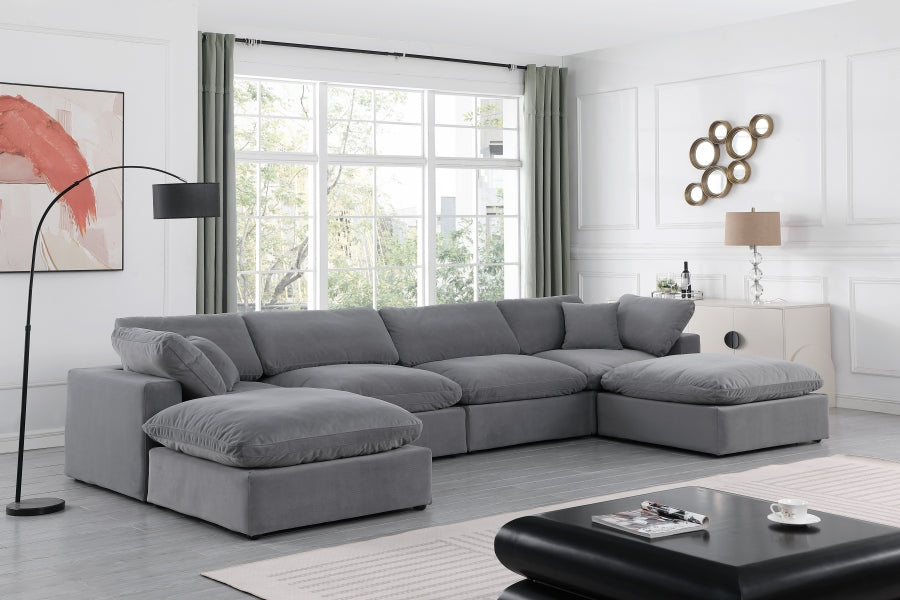 Meridian Furniture - Comfy 158" Velvet Upholstered 6 Piece Modular Sectional - 189Grey-Sec6B - GreatFurnitureDeal
