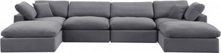Meridian Furniture - Comfy 158" Velvet Upholstered 6 Piece Modular Sectional - 189Grey-Sec6B - GreatFurnitureDeal