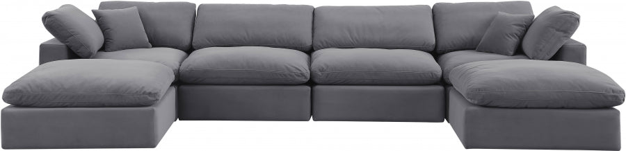 Meridian Furniture - Comfy 158" Velvet Upholstered 6 Piece Modular Sectional - 189Grey-Sec6B - GreatFurnitureDeal