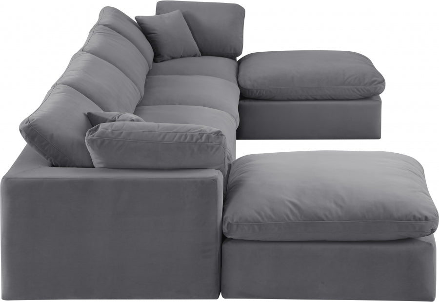 Meridian Furniture - Comfy 158" Velvet Upholstered 6 Piece Modular Sectional - 189Grey-Sec6B - GreatFurnitureDeal
