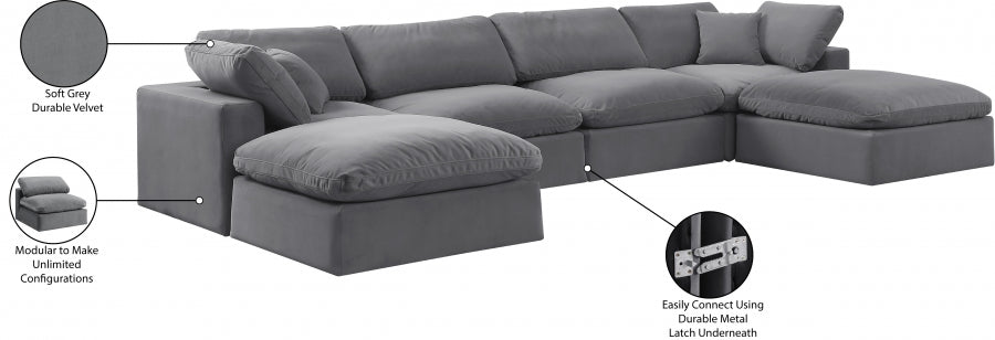 Meridian Furniture - Comfy 158" Velvet Upholstered 6 Piece Modular Sectional - 189Grey-Sec6B - GreatFurnitureDeal