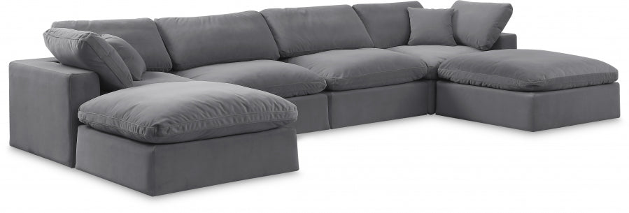 Meridian Furniture - Comfy 158" Velvet Upholstered 6 Piece Modular Sectional - 189Grey-Sec6B - GreatFurnitureDeal