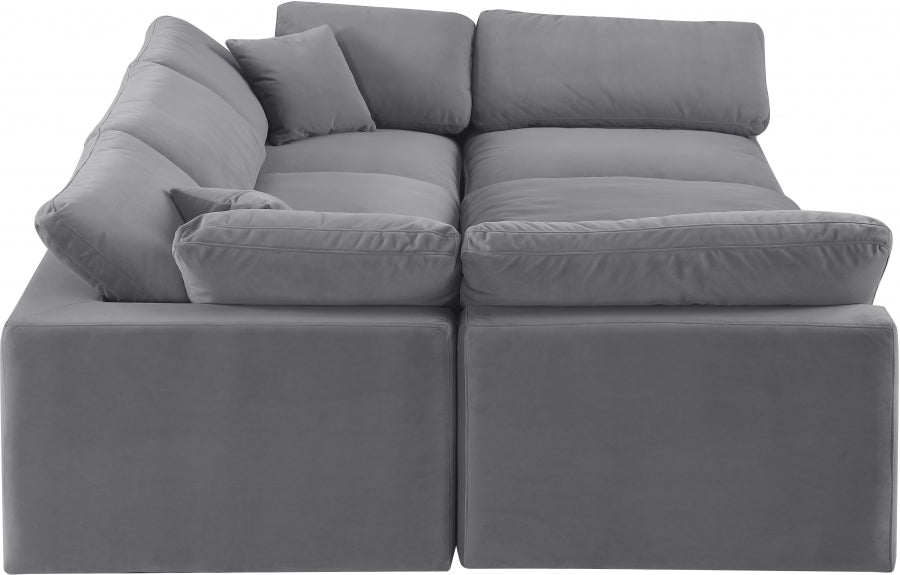 Meridian Furniture - Comfy 119" Velvet Upholstered 6 Piece Modular Sectional - 189Grey-Sec6C - GreatFurnitureDeal