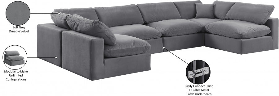 Meridian Furniture - Comfy 158" Velvet Upholstered 6 Piece Modular Sectional - 189Grey-Sec6D - GreatFurnitureDeal