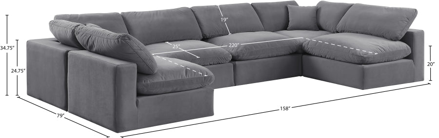 Meridian Furniture - Comfy 158" Velvet Upholstered 6 Piece Modular Sectional - 189Grey-Sec6D - GreatFurnitureDeal