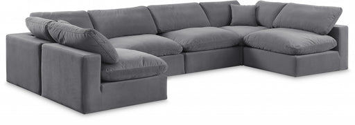 Meridian Furniture - Comfy 158" Velvet Upholstered 6 Piece Modular Sectional - 189Grey-Sec6D - GreatFurnitureDeal