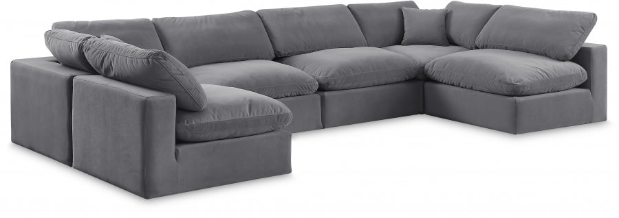 Meridian Furniture - Comfy 158" Velvet Upholstered 6 Piece Modular Sectional - 189Grey-Sec6D - GreatFurnitureDeal