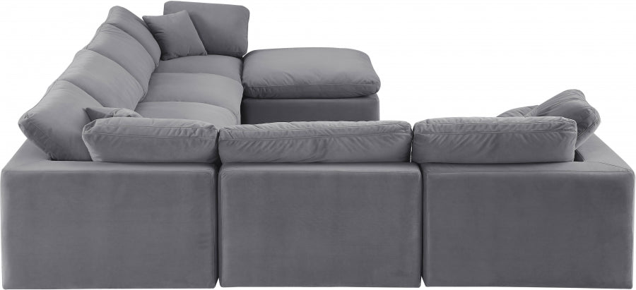 Meridian Furniture - Comfy 158" Velvet Upholstered 7 Piece Modular Sectional - 189Grey-Sec7A - GreatFurnitureDeal