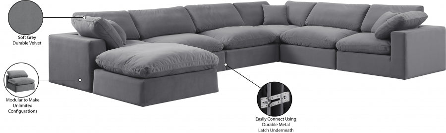 Meridian Furniture - Comfy 158" Velvet Upholstered 7 Piece Modular Sectional - 189Grey-Sec7A - GreatFurnitureDeal