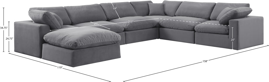 Meridian Furniture - Comfy 158" Velvet Upholstered 7 Piece Modular Sectional - 189Grey-Sec7A - GreatFurnitureDeal