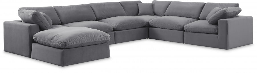 Meridian Furniture - Comfy 158" Velvet Upholstered 7 Piece Modular Sectional - 189Grey-Sec7A - GreatFurnitureDeal