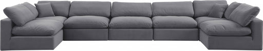 Meridian Furniture - Comfy 197" Velvet Upholstered 7 Piece Modular Sectional - 189Grey-Sec7B - GreatFurnitureDeal