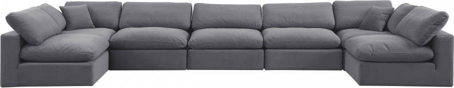 Meridian Furniture - Comfy 197" Velvet Upholstered 7 Piece Modular Sectional - 189Grey-Sec7B - GreatFurnitureDeal
