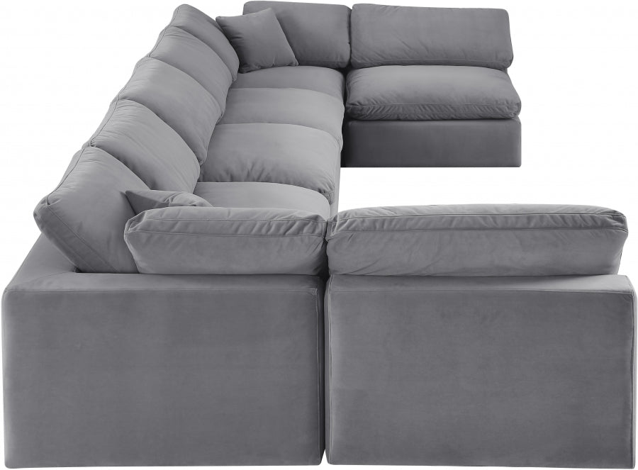 Meridian Furniture - Comfy 197" Velvet Upholstered 7 Piece Modular Sectional - 189Grey-Sec7B - GreatFurnitureDeal