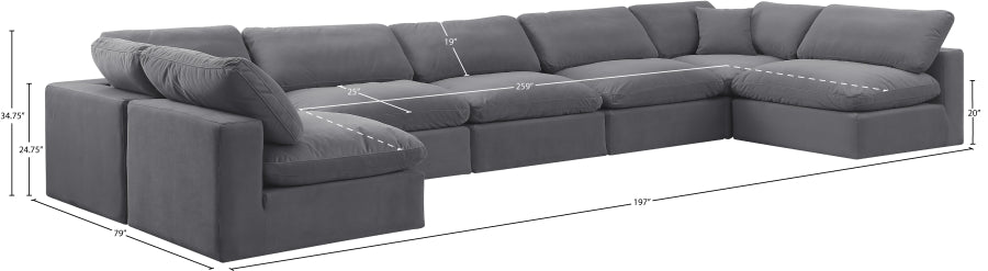 Meridian Furniture - Comfy 197" Velvet Upholstered 7 Piece Modular Sectional - 189Grey-Sec7B - GreatFurnitureDeal
