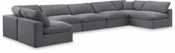 Meridian Furniture - Comfy 197" Velvet Upholstered 7 Piece Modular Sectional - 189Grey-Sec7B - GreatFurnitureDeal