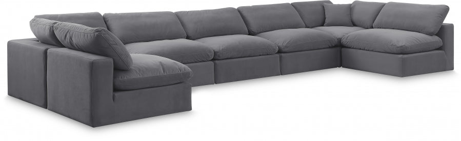 Meridian Furniture - Comfy 197" Velvet Upholstered 7 Piece Modular Sectional - 189Grey-Sec7B - GreatFurnitureDeal