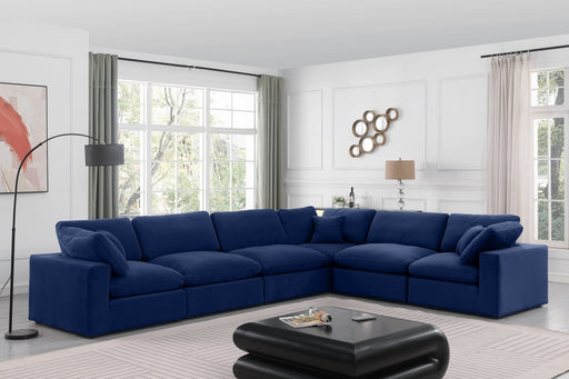 Meridian Furniture - Comfy 158" Velvet Upholstered 6 Piece Modular Sectional - 189Navy-Sec6A - GreatFurnitureDeal