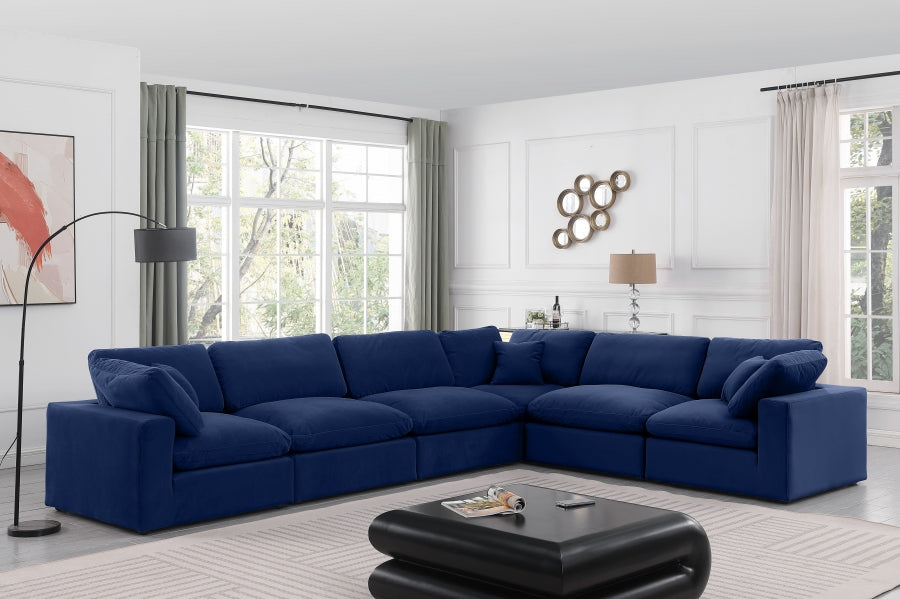 Meridian Furniture - Comfy 158" Velvet Upholstered 6 Piece Modular Sectional - 189Navy-Sec6A - GreatFurnitureDeal