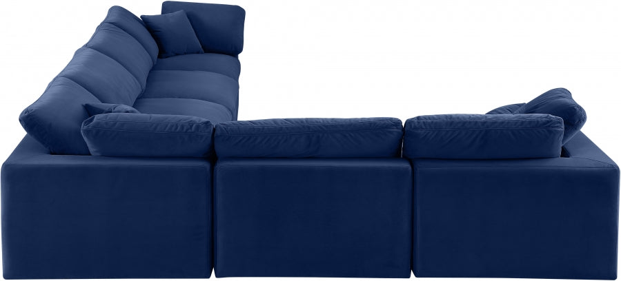 Meridian Furniture - Comfy 158" Velvet Upholstered 6 Piece Modular Sectional - 189Navy-Sec6A - GreatFurnitureDeal