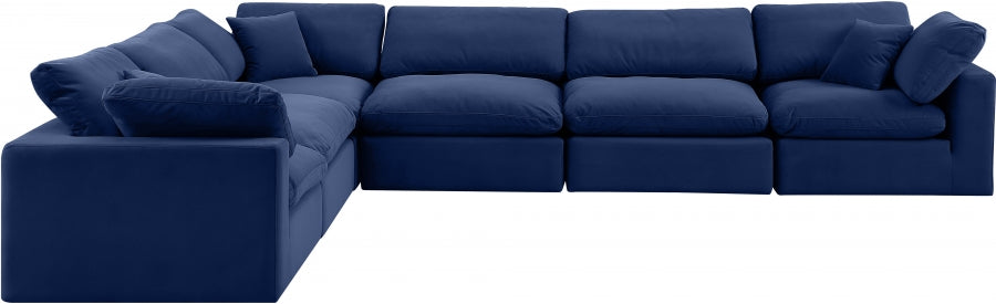 Meridian Furniture - Comfy 158" Velvet Upholstered 6 Piece Modular Sectional - 189Navy-Sec6A - GreatFurnitureDeal