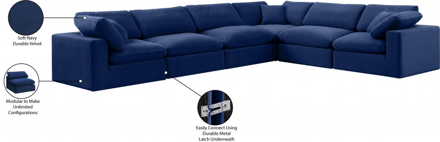 Meridian Furniture - Comfy 158" Velvet Upholstered 6 Piece Modular Sectional - 189Navy-Sec6A - GreatFurnitureDeal