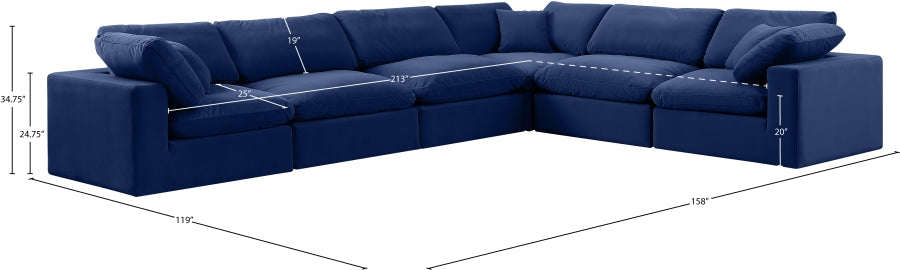 Meridian Furniture - Comfy 158" Velvet Upholstered 6 Piece Modular Sectional - 189Navy-Sec6A - GreatFurnitureDeal