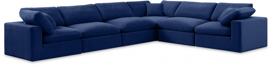 Meridian Furniture - Comfy 158" Velvet Upholstered 6 Piece Modular Sectional - 189Navy-Sec6A - GreatFurnitureDeal