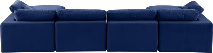 Meridian Furniture - Comfy 158" Velvet Upholstered 6 Piece Modular Sectional - 189Navy-Sec6B - GreatFurnitureDeal