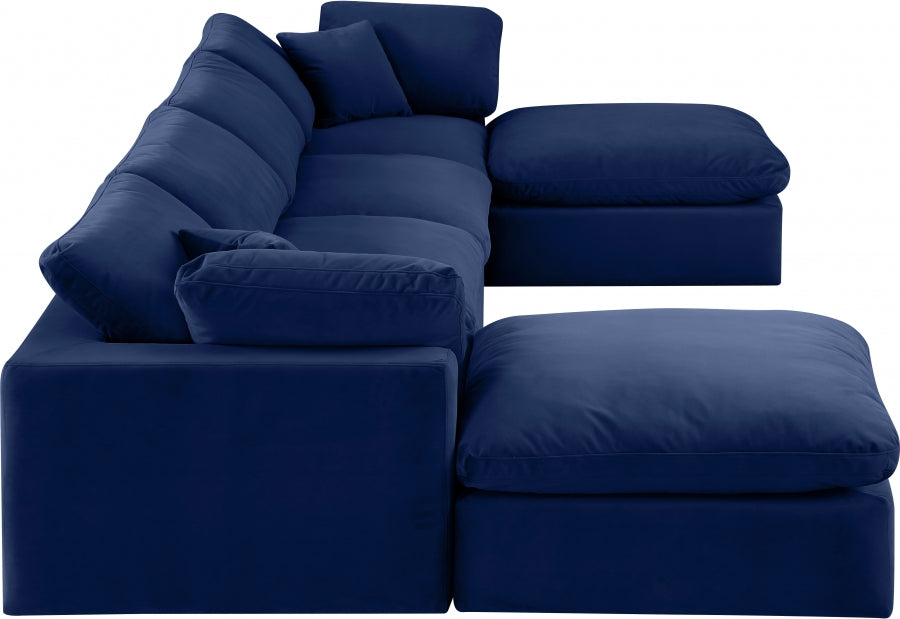 Meridian Furniture - Comfy 158" Velvet Upholstered 6 Piece Modular Sectional - 189Navy-Sec6B - GreatFurnitureDeal