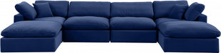 Meridian Furniture - Comfy 158" Velvet Upholstered 6 Piece Modular Sectional - 189Navy-Sec6B - GreatFurnitureDeal